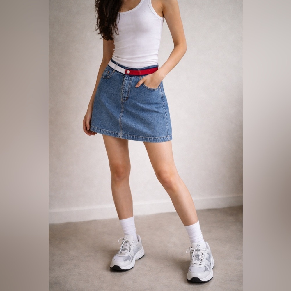 Vintage Tommy Hilfiger Denim Mini Skirt Y2K Size 6 - Picture 1 of 7